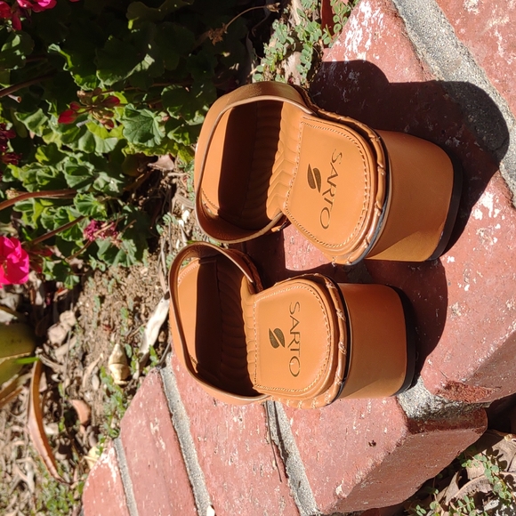 SARTO Leather Slide Sandal Low Chunky Heel 8 - Picture 11 of 12